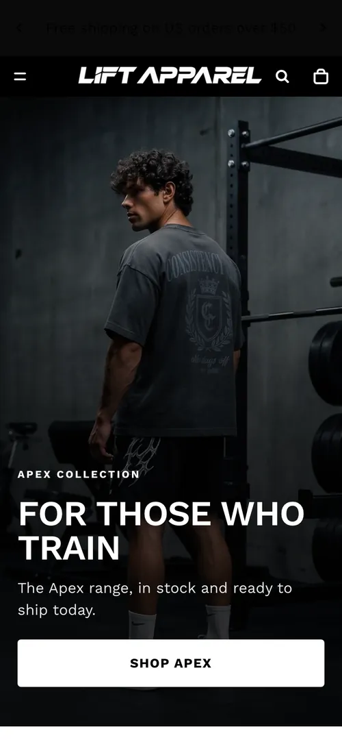 Lift Apparel website on a phone