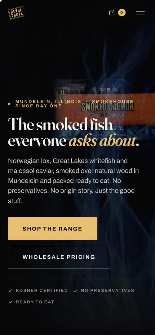 Revel Taste website on a phone